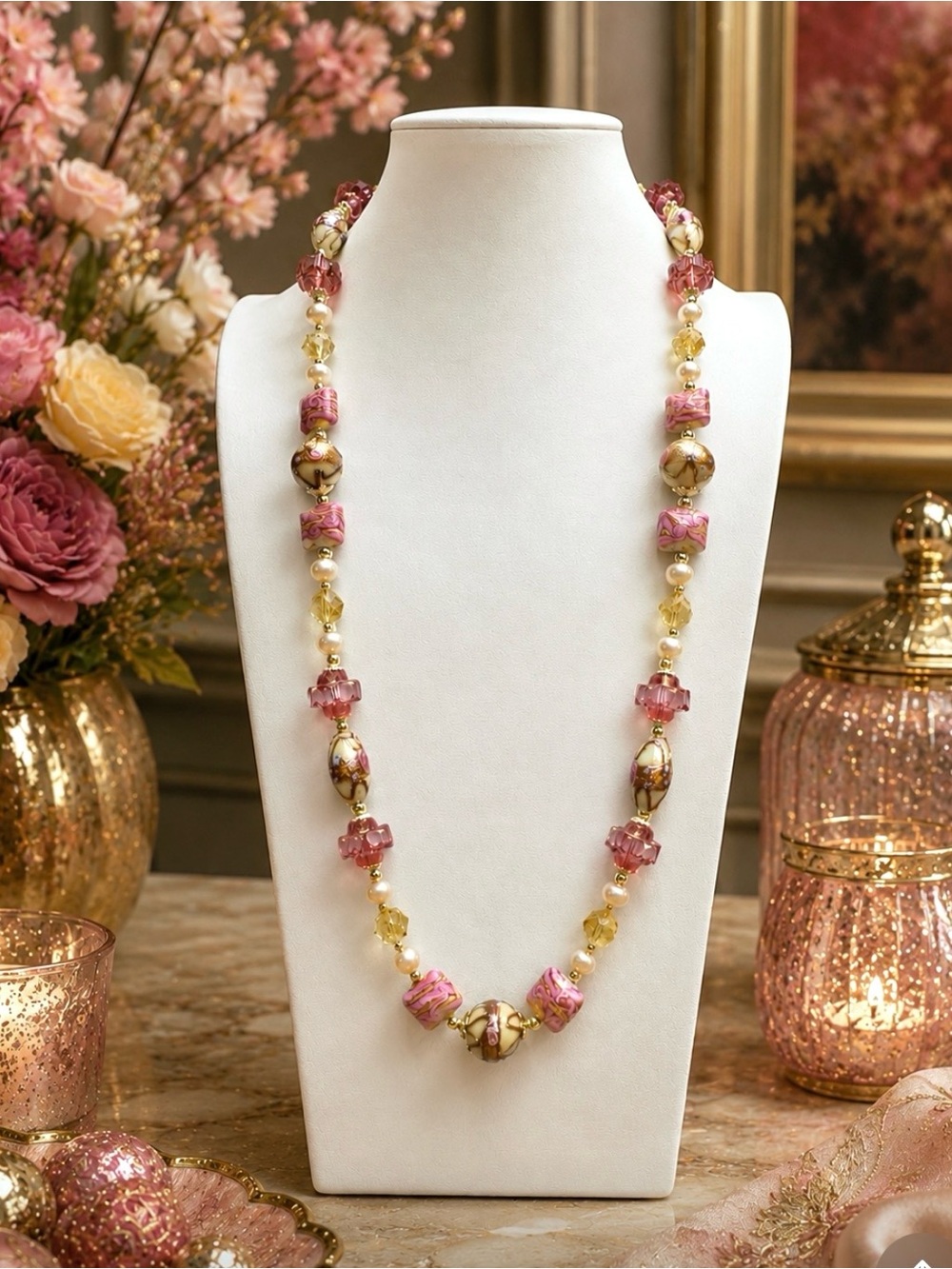 ARTISAN Vintage Venetian Wedding Cake, Citrine & Vintage Czech Glass Necklace